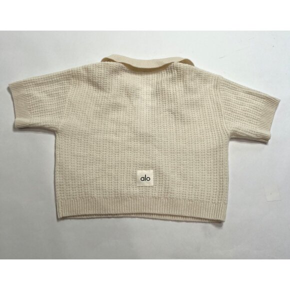 ALO Yoga Cashmere Plush Waffle Polo Tee in Ivory - Picture 4 of 4